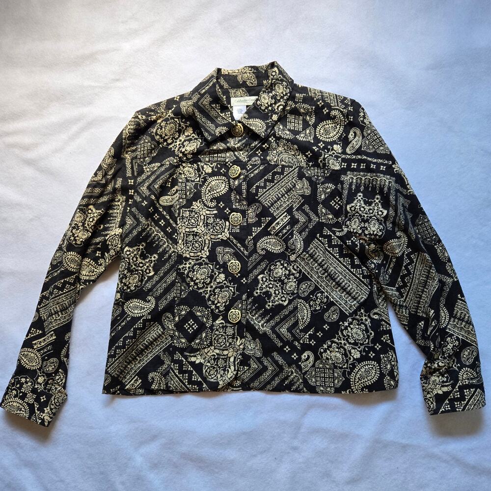 Coldwater Creek Women's Jacket, Black & White, Silk Cotton Blend, Large